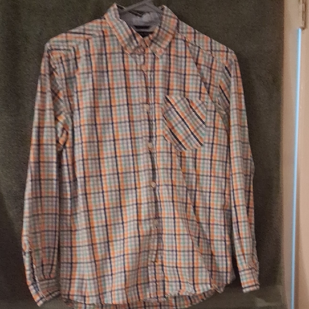 Tommy Hilfiger Orange and Blue Plaid Shirt Boy's XL